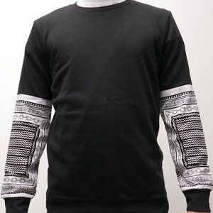 Monochrome Chain Bit Link Pattern Black Long Sleeve Tee Shirt - Size S